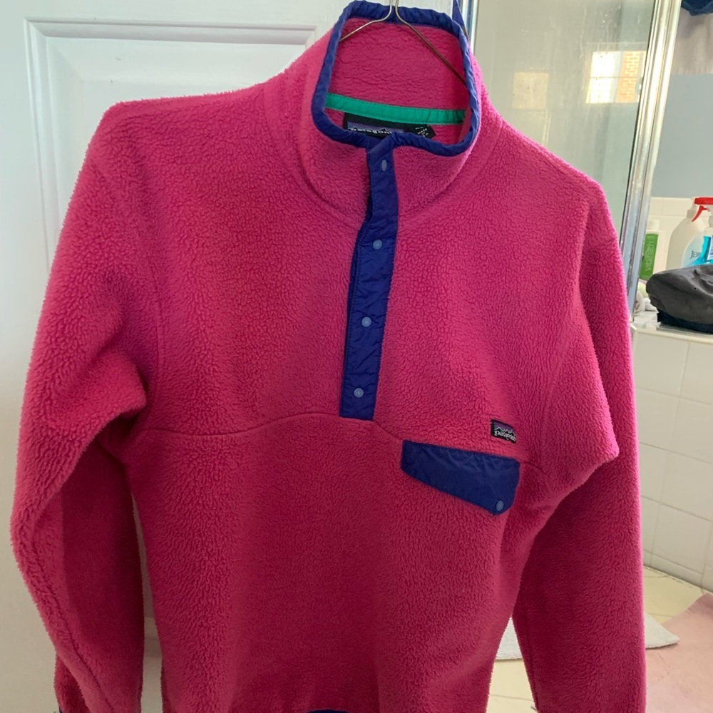 Patagonia Fleece - 4 snap front pullover - Punk, Blue trim